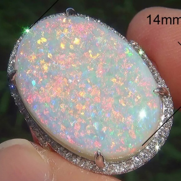 NEW Sterling Silver Huge Opal Diamond Ring - Picture 4 of 7
